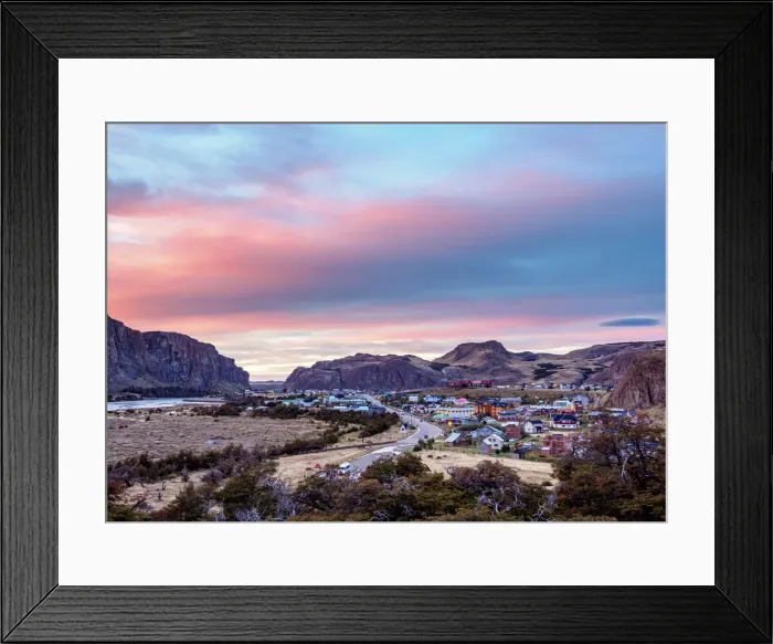 Framed Print : El Chalten at dawn, elevated view, Los Glaciares National Park, Santa Cruz Province Framed Print : El Chalten at dawn, elevated view, Los Glaciares National Park, Santa Cruz Province