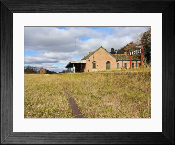Framed Print : Argentina, Buenos Aires Province, Vagues, View of the closed Tran Station, now Railway Framed Print : Argentina, Buenos Aires Province, Vagues, View of the closed Tran Station, now Railway