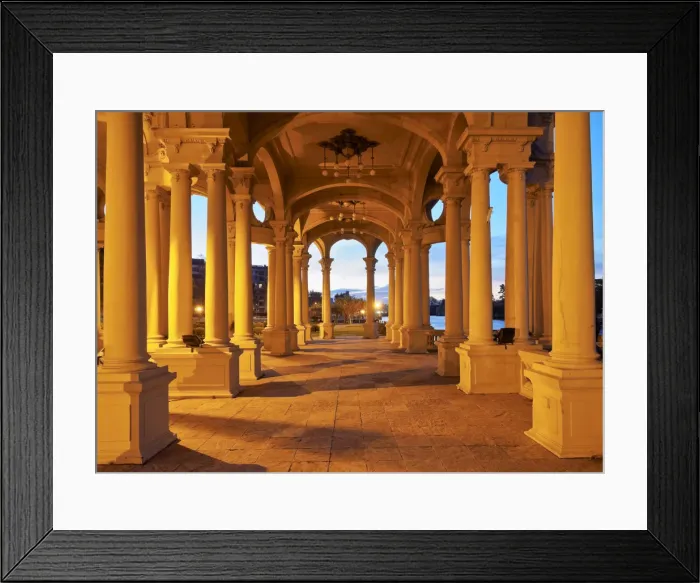 Framed Print : Argentina, Buenos Aires Province, Tigre, Twilight view of the Municipal Museum of Framed Print : Argentina, Buenos Aires Province, Tigre, Twilight view of the Municipal Museum of