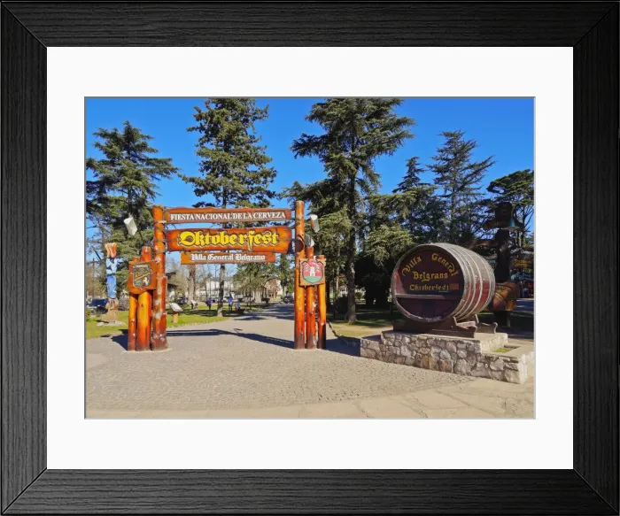 Framed Print : Argentina, Cordoba Province, Villa General Belgrano, View of the Oktoberfest Gate