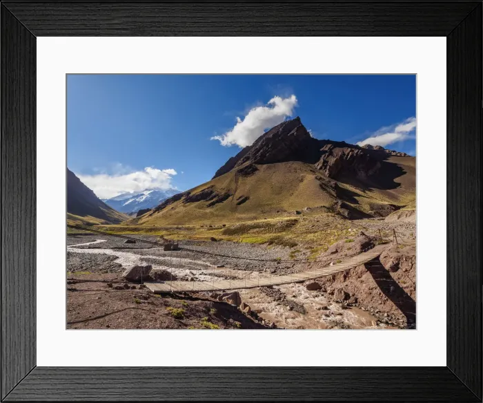 Framed Print : Suspension Bridge over Horcones River, Aconcagua Mountain, Aconcagua Provincial Park Framed Print : Suspension Bridge over Horcones River, Aconcagua Mountain, Aconcagua Provincial Park