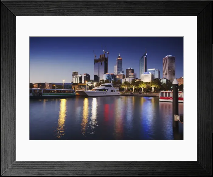 Framed Print : View of downtown skyscrapers from Barrack Street jetty, Perth, Western Australia