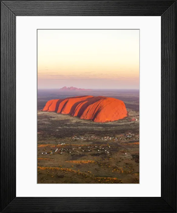 Framed Print : Uluru and Kata Tjuta at sunrise, Aerial view. Northern Territory, Australia