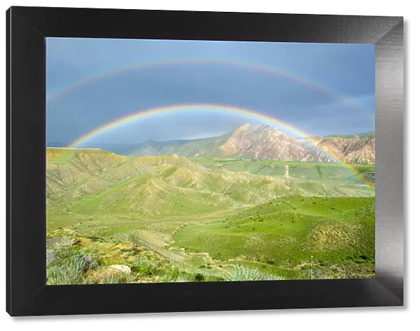 Rainbow over dramatic landscape, near Lanjazat, Ararat Province, Armenia