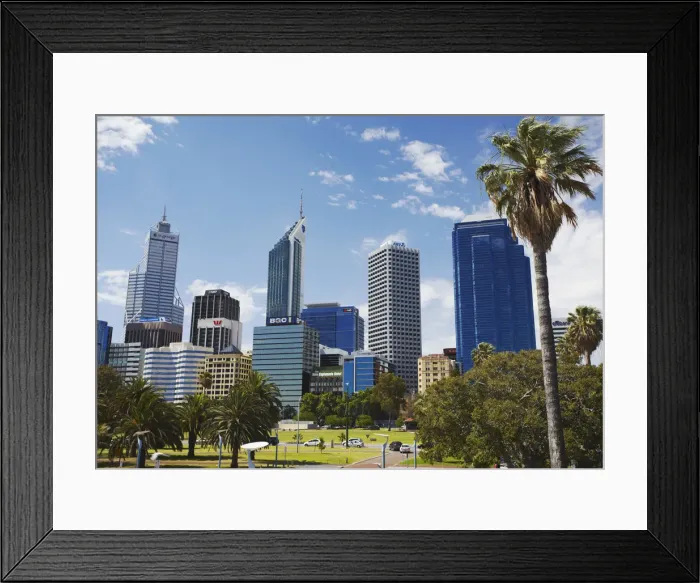 Framed Print : Skyscrapers of city skyline, Perth, Western Australia, Australia Framed Print : Skyscrapers of city skyline, Perth, Western Australia, Australia