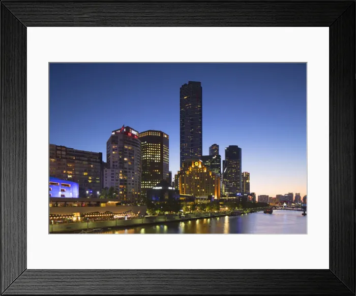 Framed Print : Eureka Tower and skyline along Yarra River at dusk, Melbourne, Victoria, Australia Framed Print : Eureka Tower and skyline along Yarra River at dusk, Melbourne, Victoria, Australia