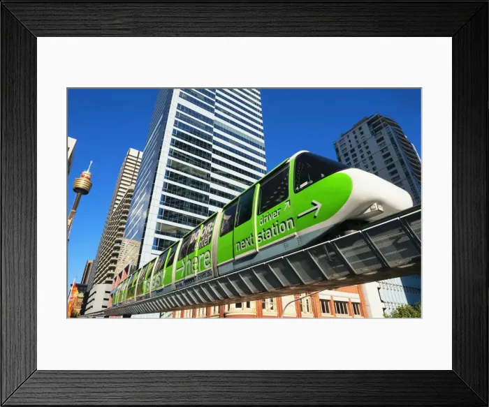 Framed Print : Monorail through city, Sydney, New South Wales, Australia Framed Print : Monorail through city, Sydney, New South Wales, Australia