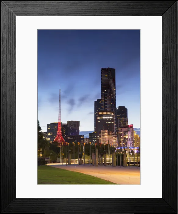 Framed Print : Eureka Tower, Victorian Arts Centre and Federation Bells at dusk, Melbourne, Victoria Framed Print : Eureka Tower, Victorian Arts Centre and Federation Bells at dusk, Melbourne, Victoria