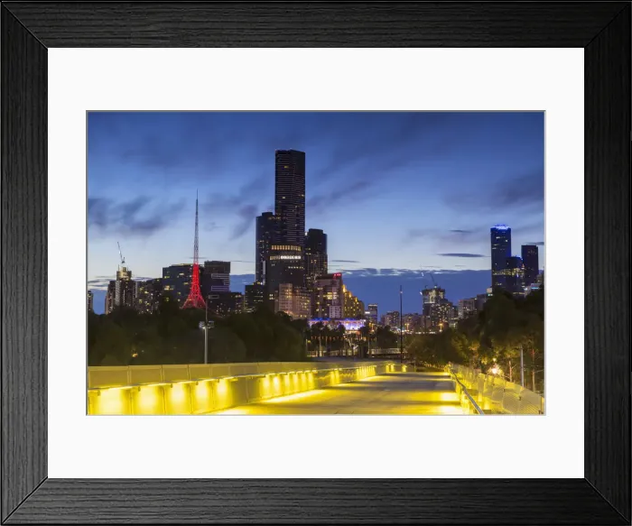 Framed Print : Skyline from William Barak Bridge at dusk, Melbourne, Victoria, Australia Framed Print : Skyline from William Barak Bridge at dusk, Melbourne, Victoria, Australia