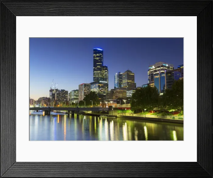 Framed Print : Rialto Towers and skyline along Yarra River at dusk, Melbourne, Victoria, Australia Framed Print : Rialto Towers and skyline along Yarra River at dusk, Melbourne, Victoria, Australia