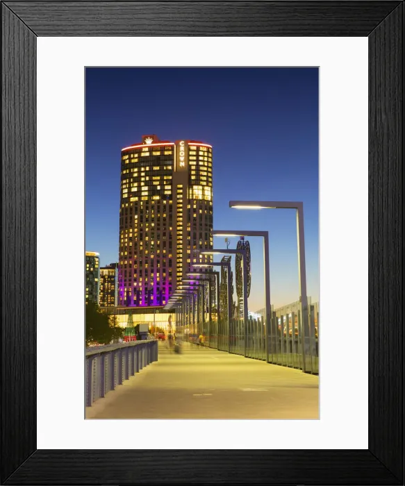 Framed Print : Crown Casino and Sandridge Bridge at dusk, Melbourne, Victoria, Australia Framed Print : Crown Casino and Sandridge Bridge at dusk, Melbourne, Victoria, Australia