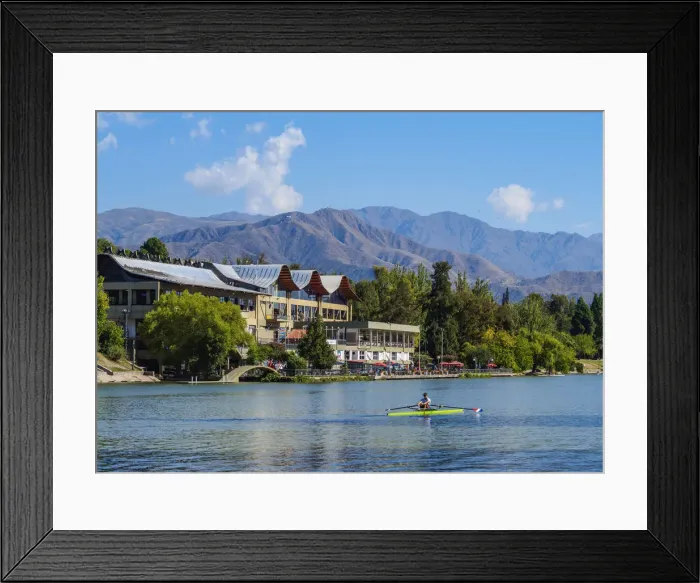 Framed Print : Kayakers on the lake with Andes in the background, General San Martin Park, Mendoza Framed Print : Kayakers on the lake with Andes in the background, General San Martin Park, Mendoza