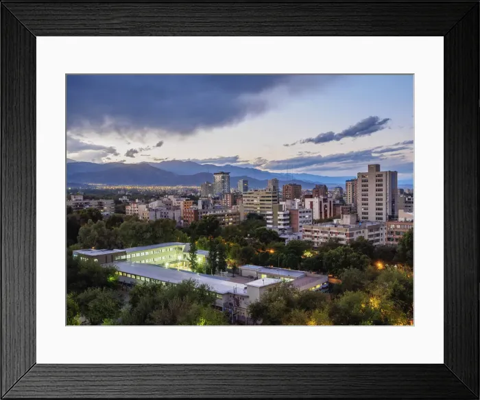 Framed Print : Cityscape of Mendoza with Andes in the background, twilight, Argentina Framed Print : Cityscape of Mendoza with Andes in the background, twilight, Argentina