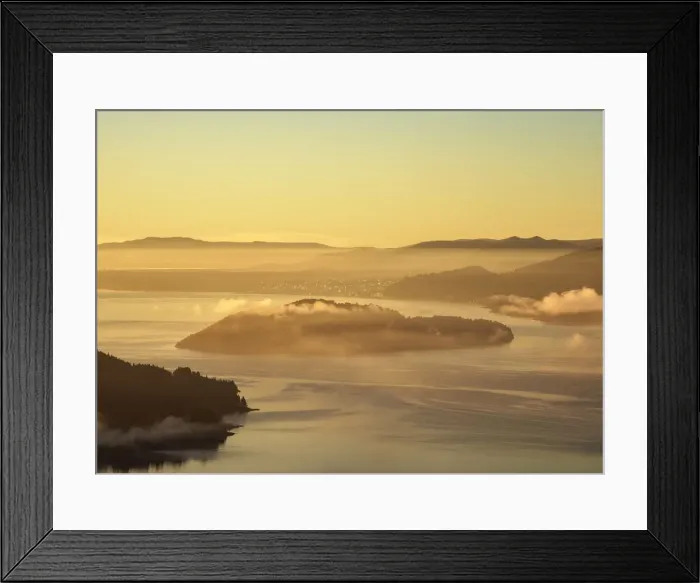 Framed Print : Nahuel Huapi Lake and Huemul Island at sunrise, seen from Cerro Campanario, Nahuel Framed Print : Nahuel Huapi Lake and Huemul Island at sunrise, seen from Cerro Campanario, Nahuel
