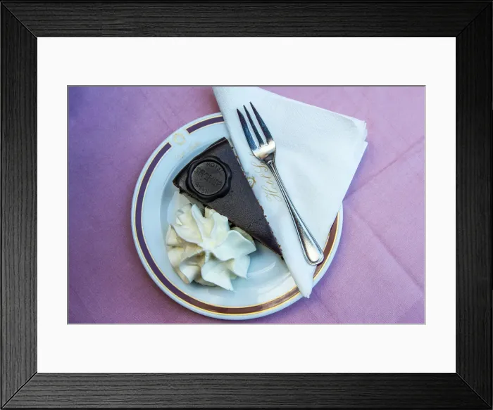 Framed Print : Original Sachertorte chocolate cake, Cafa Sacher, Salzburg, Austria Framed Print : Original Sachertorte chocolate cake, Cafa Sacher, Salzburg, Austria