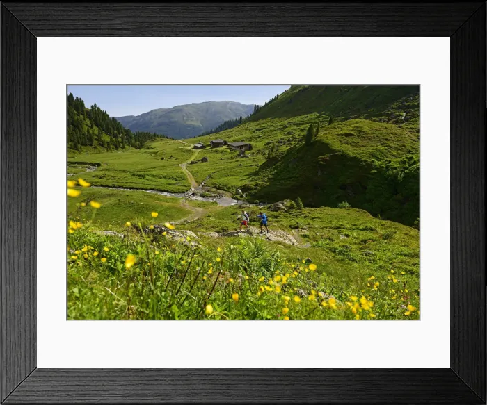 Framed Print : Hikers in the New Bamberger hut on the way to Schafsiedel, Kelchsau, Kitzbuhel Alps