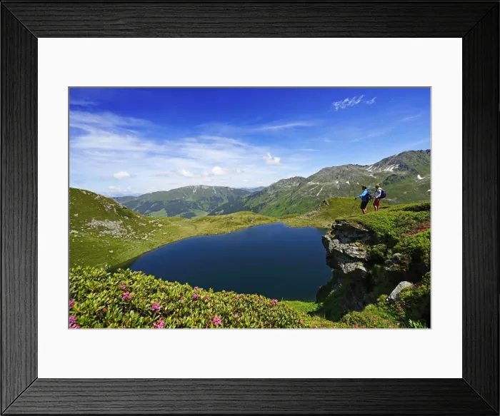 Framed Print : Hikers at Middle Wildalmsee on the way to Schafsiedel, Kelchsau, Kitzbuhel Alps, Tyrol Framed Print : Hikers at Middle Wildalmsee on the way to Schafsiedel, Kelchsau, Kitzbuhel Alps, Tyrol