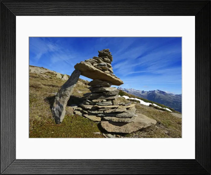 Framed Print : Steinmann or stone man at the summit of evil Weibele in the Deferegger group, Carnic Framed Print : Steinmann or stone man at the summit of evil Weibele in the Deferegger group, Carnic