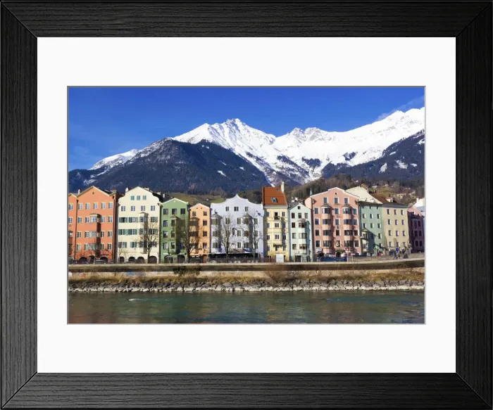 Framed Print : Innsbruck, Tirol, Austria, colourful houses and Alps Mountains in background Framed Print : Innsbruck, Tirol, Austria, colourful houses and Alps Mountains in background