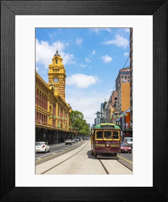 Framed Print : Melbourne, Victoria, Australia. Flinders Street Station and the historical old tram Framed Print : Melbourne, Victoria, Australia. Flinders Street Station and the historical old tram