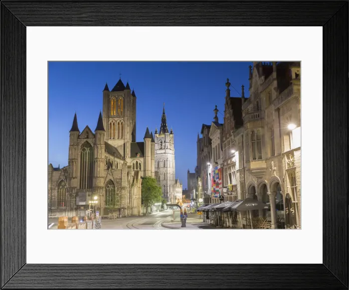 Framed Print : St Nicholas Church at dusk, Ghent, Flanders, Belgium