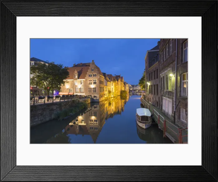 Framed Print : Leie Canal at dusk, Ghent, Flanders, Belgium Framed Print : Leie Canal at dusk, Ghent, Flanders, Belgium