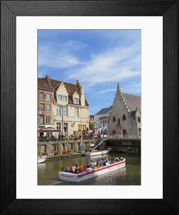 Framed Print : Boat on Leie Canal, Ghent, Flanders, Belgium Framed Print : Boat on Leie Canal, Ghent, Flanders, Belgium
