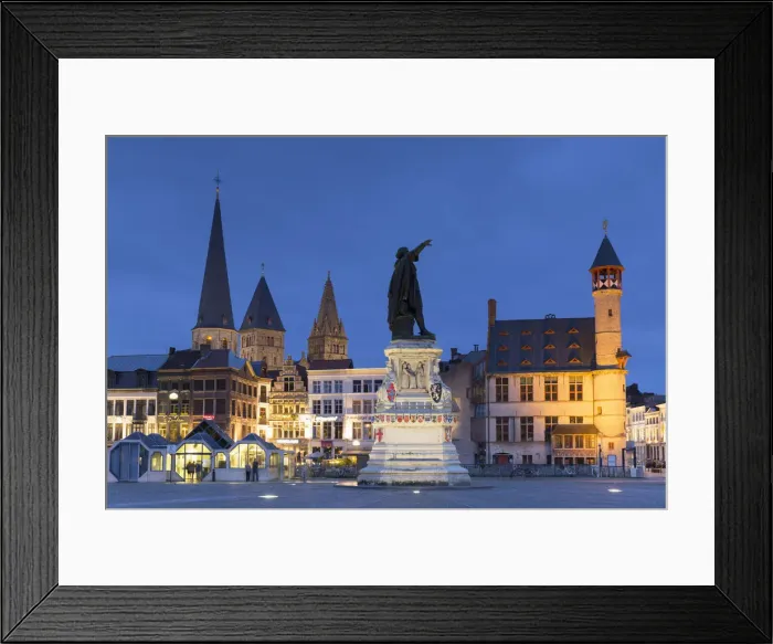 Framed Print : Friday Market Square (Vrijdag Markt) at dusk, Ghent, Flanders, Belgium Framed Print : Friday Market Square (Vrijdag Markt) at dusk, Ghent, Flanders, Belgium