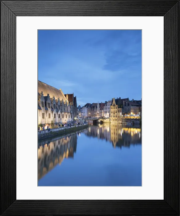 Framed Print : Leie Canal at dusk, Ghent, Flanders, Belgium Framed Print : Leie Canal at dusk, Ghent, Flanders, Belgium