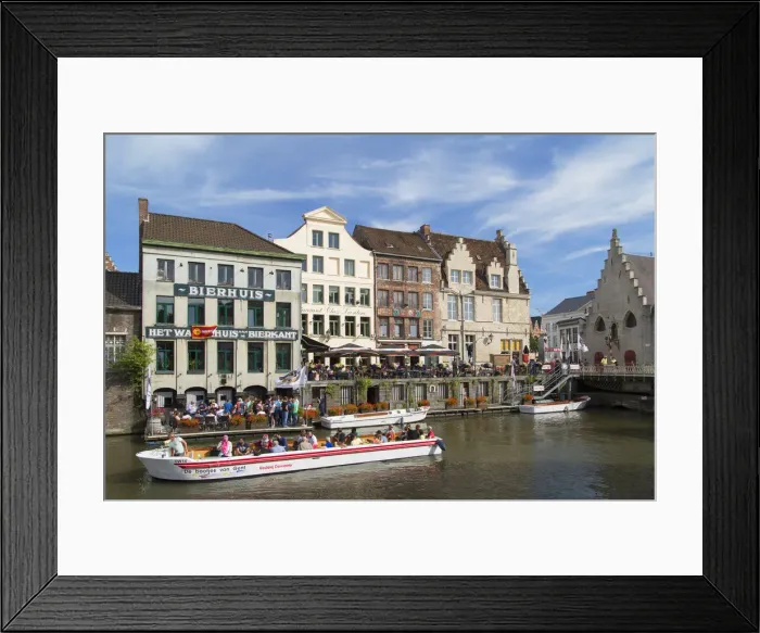 Framed Print : Boat on Leie Canal, Ghent, Flanders, Belgium Framed Print : Boat on Leie Canal, Ghent, Flanders, Belgium