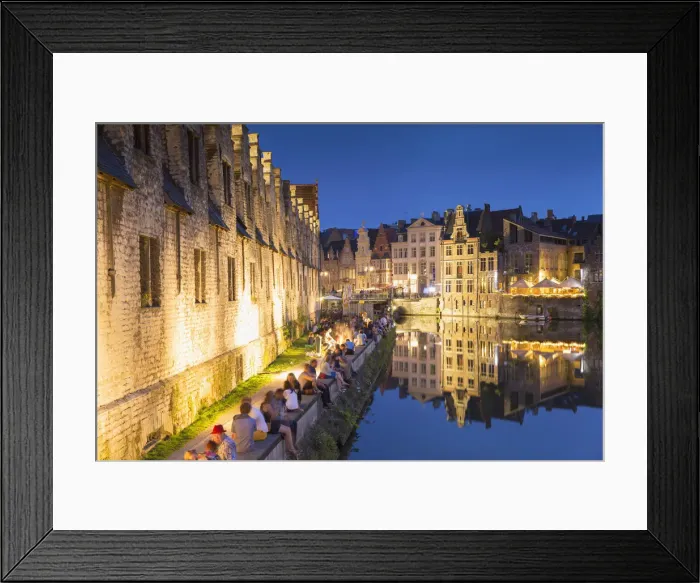 Framed Print : Leie Canal at dusk, Ghent, Flanders, Belgium Framed Print : Leie Canal at dusk, Ghent, Flanders, Belgium