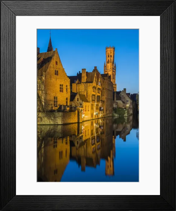 Framed Print : Dijver canal with Belfort medieval tower in the background, Bruges, West Flanders Framed Print : Dijver canal with Belfort medieval tower in the background, Bruges, West Flanders