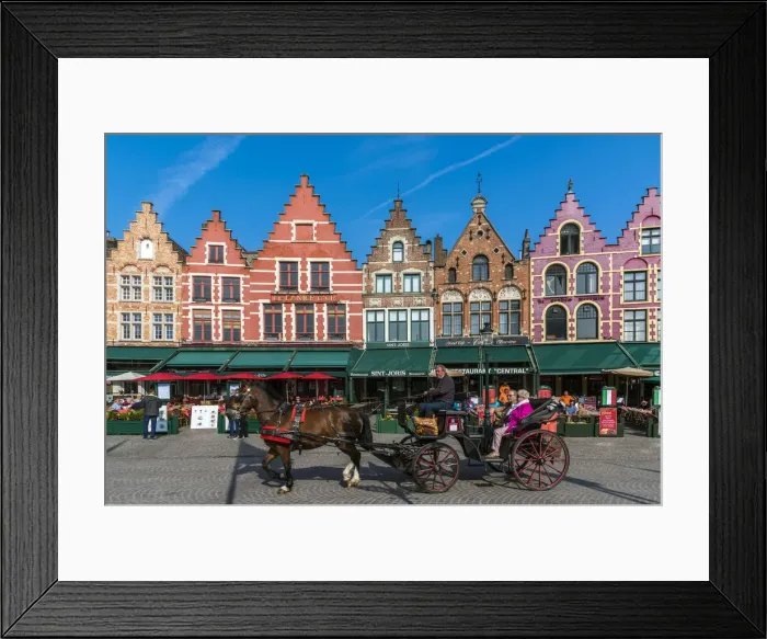 Framed Print : Horse carriage in Markt or Market Square, Bruges, West Flanders, Belgium Framed Print : Horse carriage in Markt or Market Square, Bruges, West Flanders, Belgium