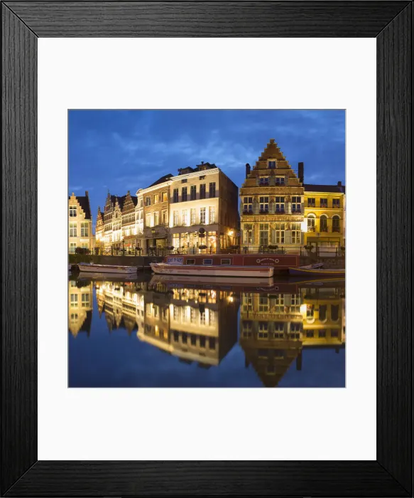 Framed Print : Leie Canal at dusk, Ghent, Flanders, Belgium Framed Print : Leie Canal at dusk, Ghent, Flanders, Belgium