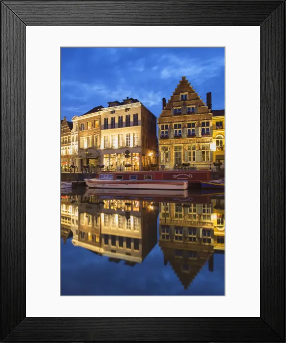 Framed Print : Leie Canal at dusk, Ghent, Flanders, Belgium Framed Print : Leie Canal at dusk, Ghent, Flanders, Belgium