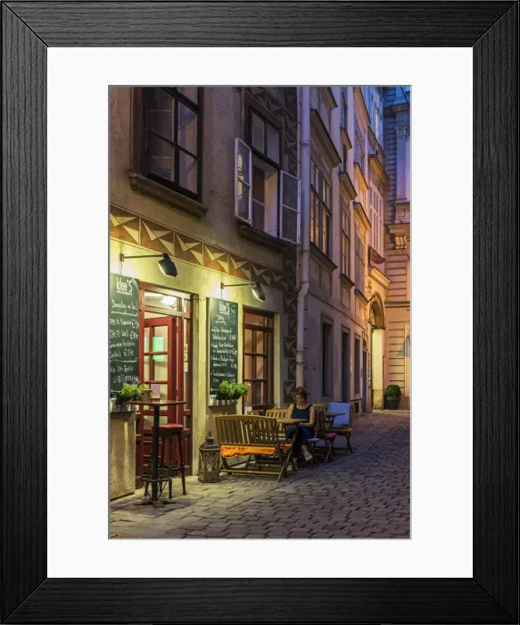 Framed Print : Night view of a street in the historic centre, Vienna, Austria Framed Print : Night view of a street in the historic centre, Vienna, Austria