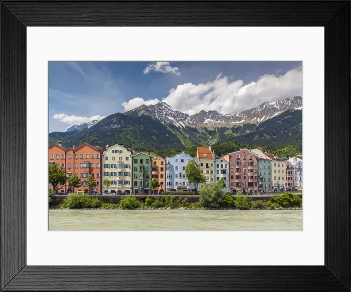 Framed Print : View of the colorful buildings along Inn river, Innsbruck, Tyrol, Austria Framed Print : View of the colorful buildings along Inn river, Innsbruck, Tyrol, Austria