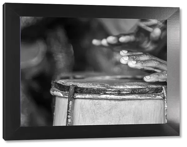 Africa, Benin, Porto Novo, Ajara. A drum player