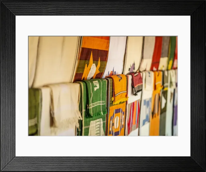 Framed Print : Africa, Benin, Abomey. Woven tablecloths in the craftshops of Abomey Framed Print : Africa, Benin, Abomey. Woven tablecloths in the craftshops of Abomey