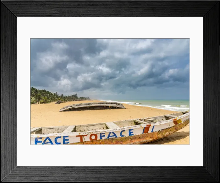 Framed Print : Africa, Benin, Grand Popo, coloured fishing boats on the sandy beach Framed Print : Africa, Benin, Grand Popo, coloured fishing boats on the sandy beach