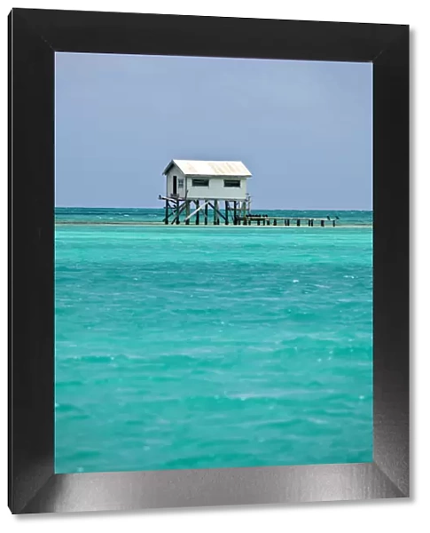 Central America, Belize, Ambergris Caye, a stilted fishermans shelter on the