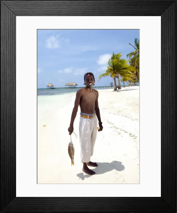 Framed Print : Central America, Belize, Ambergris Caye, San Pedro, a local fisherman on the beach Framed Print : Central America, Belize, Ambergris Caye, San Pedro, a local fisherman on the beach