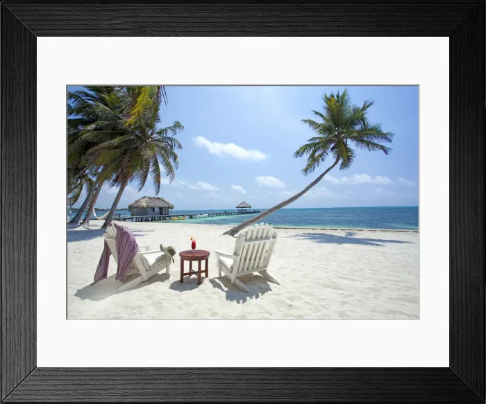 Framed Print : Central America, Belize, Ambergris Caye, San Pedro, sun lounger chairs anda cocktail Framed Print : Central America, Belize, Ambergris Caye, San Pedro, sun lounger chairs anda cocktail