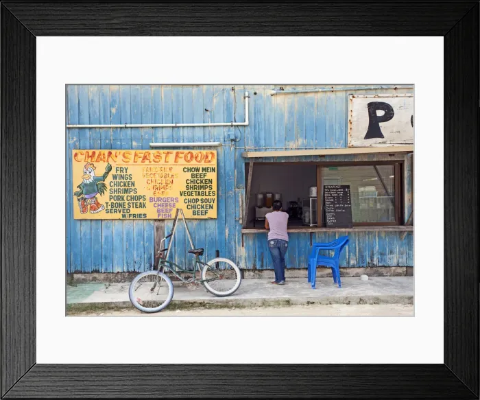Framed Print : Central America, Belize, Belize district, Caye Caulker, Chans fast food and breakfast