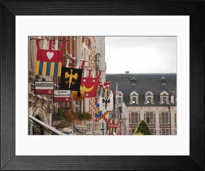 Framed Print : Leuven, Belgium. Detail of shop fronts in Leuvens historic town centre Framed Print : Leuven, Belgium. Detail of shop fronts in Leuvens historic town centre