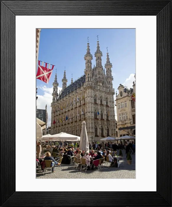 Framed Print : Leuven, Belgium. Street cafe in front of Leuvens mid-15th century town hall