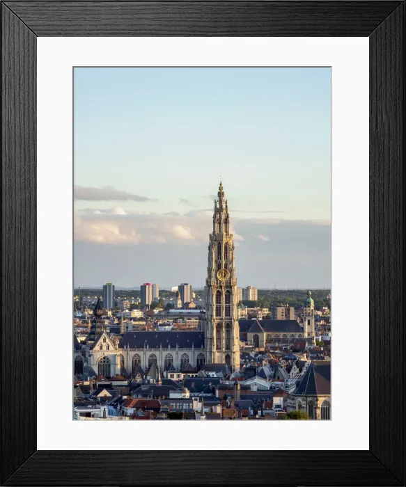 Framed Print : City Center Skyline at sunset, elevated view, Antwerp, Belgium