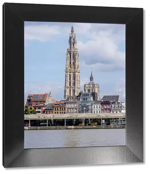 View over River Scheldt towards Cathedral of Our Lady, Antwerp, Belgium