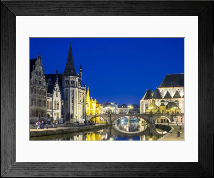 Framed Print : Belgium, Flanders, Ghent (Gent). Michielsbrug, St. Michaels Bridge, and Sint-Michielskerk Framed Print : Belgium, Flanders, Ghent (Gent). Michielsbrug, St. Michaels Bridge, and Sint-Michielskerk