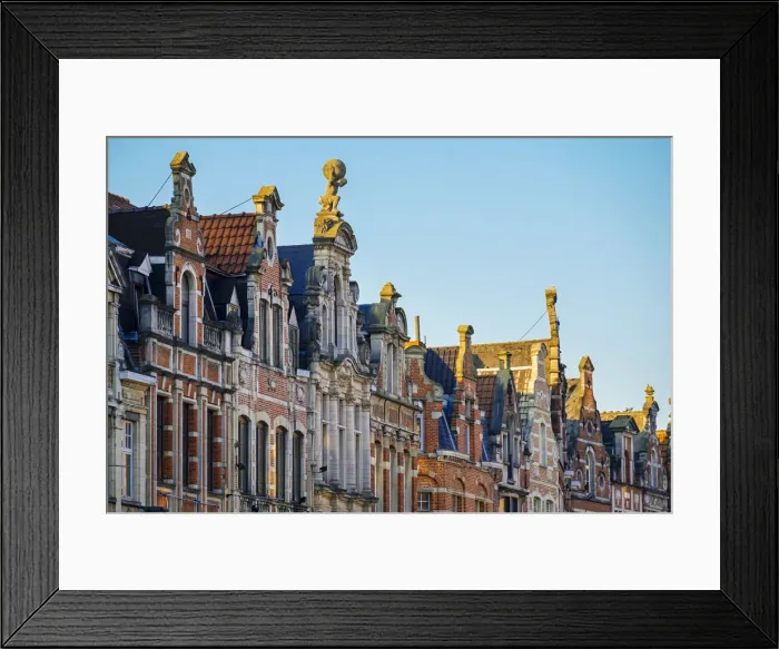 Framed Print : Flemish building facades on Oude Markt, Leuven, Flemish Brabant, Flanders, Belgium